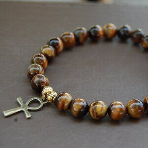 Ankh Cross Bracelet, Tiger Eye Bracelet,Key of Life Bracelet